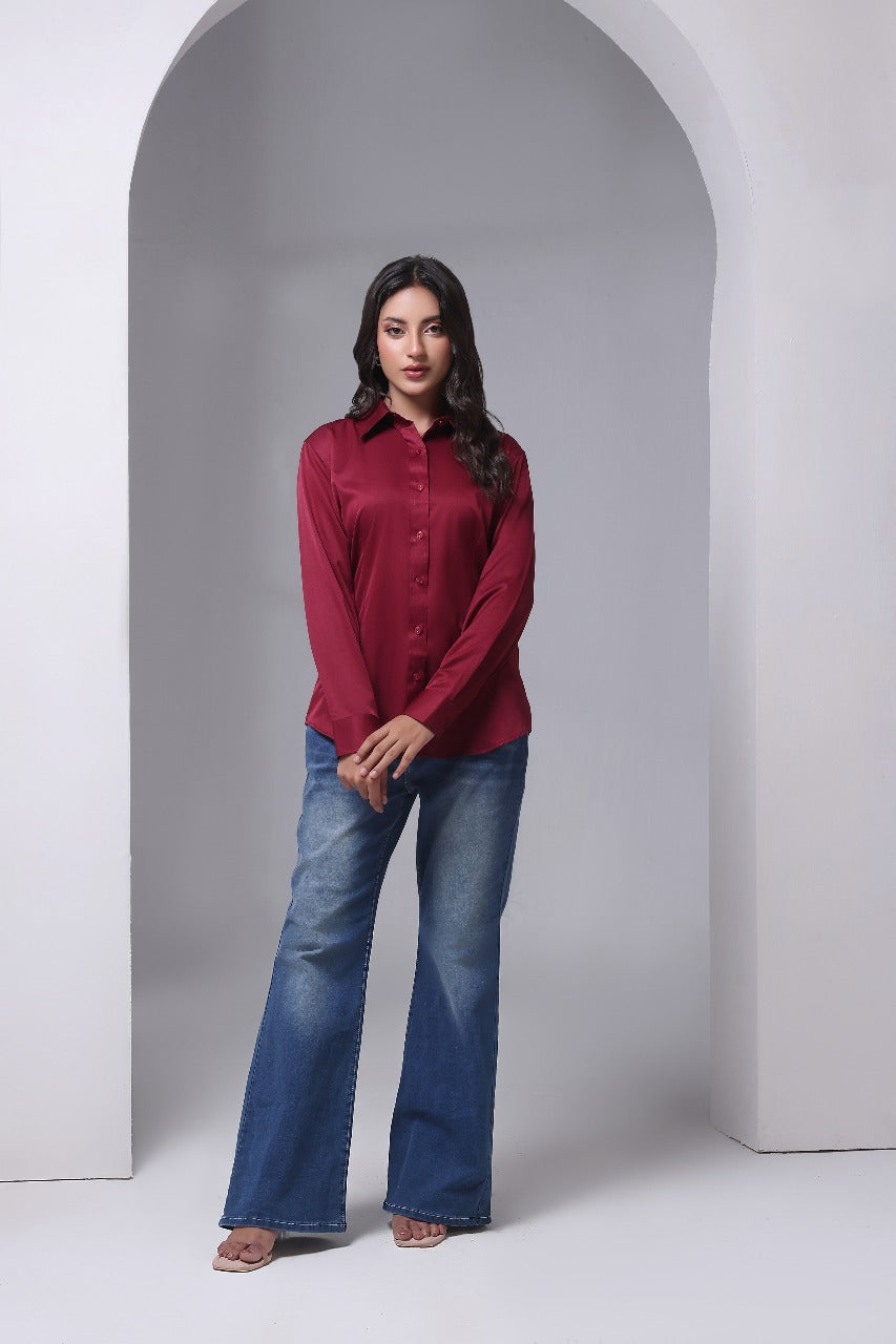 The Bordeaux Satin Formal Shirt